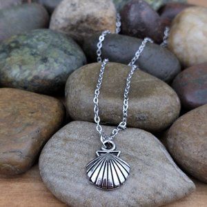 Shell Charm and Silver Tone Chain Necklace